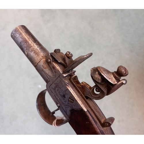 312 - A pair of Flintlock Pocket Pistols, circa 1820, with turn-off barrels, box-lock actions each inscrib... 