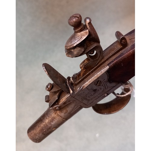 312 - A pair of Flintlock Pocket Pistols, circa 1820, with turn-off barrels, box-lock actions each inscrib... 