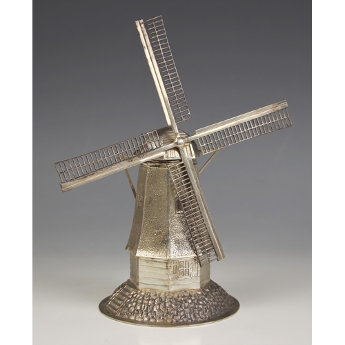 104 - A Dutch silver model of a windmill, Zaanlandse Zilversmerderijen Amsterdam/Haarlem, 1964, the realis... 