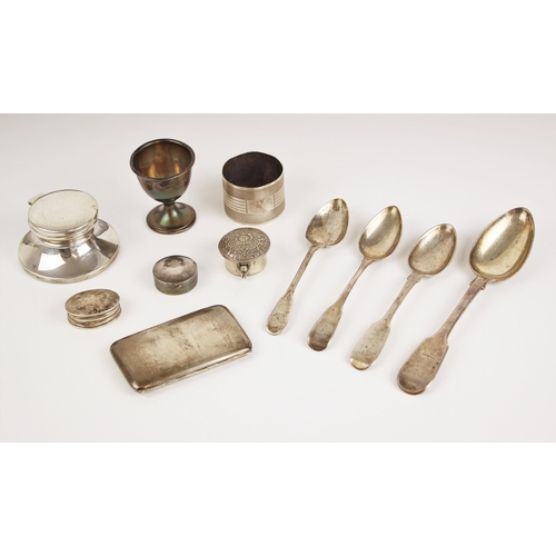 106 - A selection of silver items, to include a Victorian fiddle pattern silver teaspoon, William Eaton, L... 