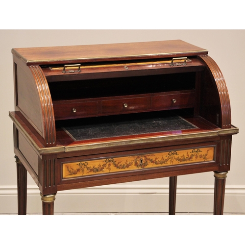 1161 - A French Louis Philippe style mahogany Vernis Martin bureau de dame, mid 20th century, the cylinder ... 