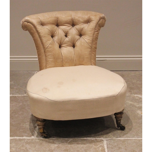 1169 - A Victorian low seat upholstered chair, the bow front sprung seat upon gilt wood vase shaped front l... 