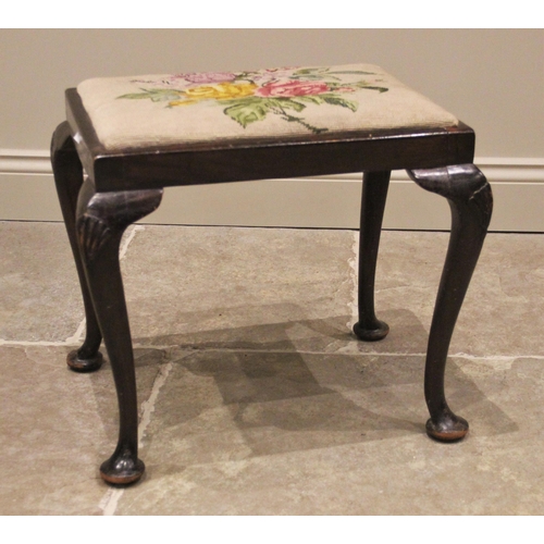 1170 - A George II style mahogany dressing stool, late 19th/early 20th century, the needlework drop-in seat... 