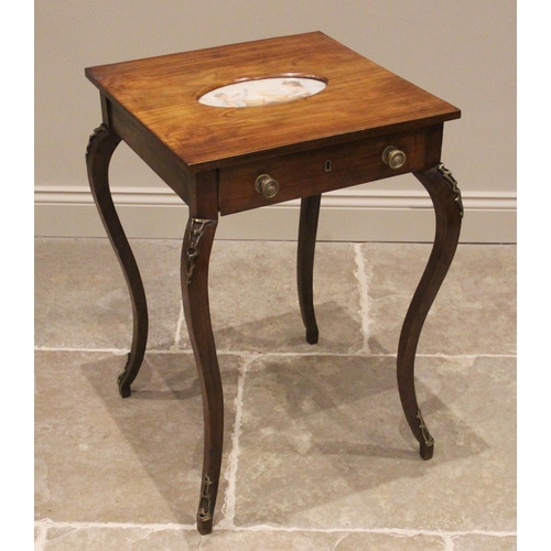 1174 - A French satin walnut occasional table, late 19th century, the square top centred with an inset colo... 