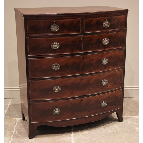 1178 - A 19th century mahogany bowfront chest of drawers, formed with two short over four long graduated an... 