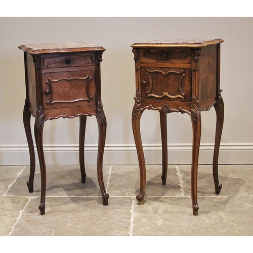 1184 - A well matched pair of Louis XV style kingwood and rouge marble bedside cupboards, late 19th/early 2... 