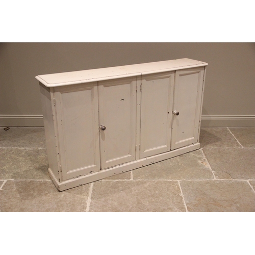 1191 - A Victorian painted pine kitchen/scullery cupboard, the rectangular moulded top with rounded front c... 