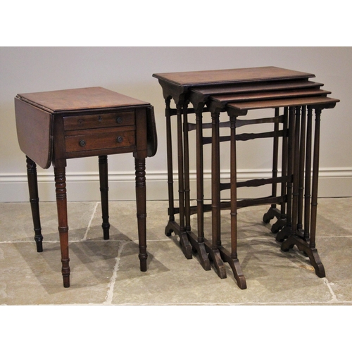 1206 - A quartetto of mahogany tables, early 20th century, upon slender ring turned supports and down swept... 