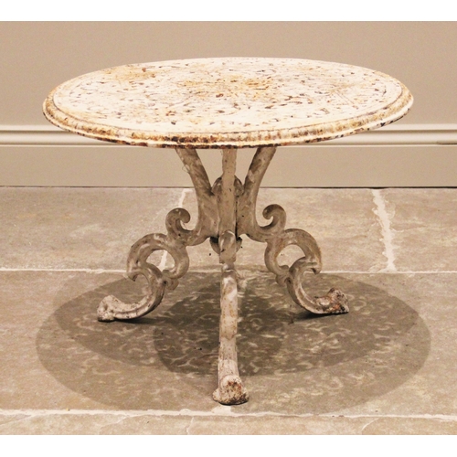 1232 - A cast iron garden table or plant stand, of small proportions, the circular openwork top upon three ... 