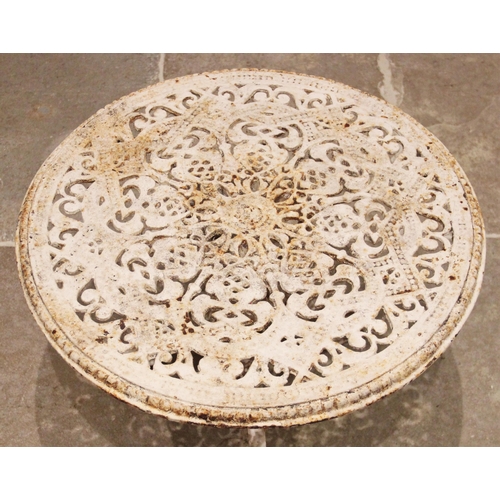 1232 - A cast iron garden table or plant stand, of small proportions, the circular openwork top upon three ... 