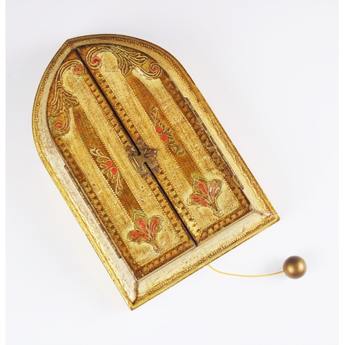 511 - A Swiss music box by Reuge, modelled as a travelling icon with double doors, decorated with a trumpe... 