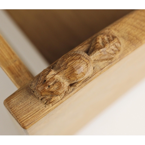 542 - A Colin 'Beaverman' Almack light oak book trough, carved with a signature beaver to one end, 53cm wi... 