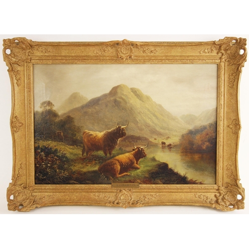 661 - W. J Crampton (English school, late 19th century/early 20th century),  
Highland cattle by a river, ... 