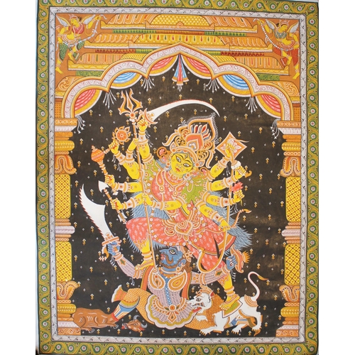 664 - Indian School (20th century), 
Gouache on canvas scroll, 
Goddess Durga slaying Mahishasura, 
111cm ... 