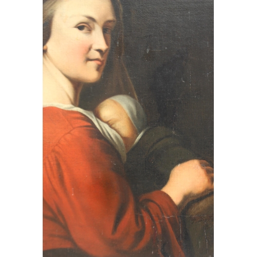 671 - Italian School (19th century),  
A madonna and child,  
Oil on canvas (later re-laid),  
Unsigned,  ... 