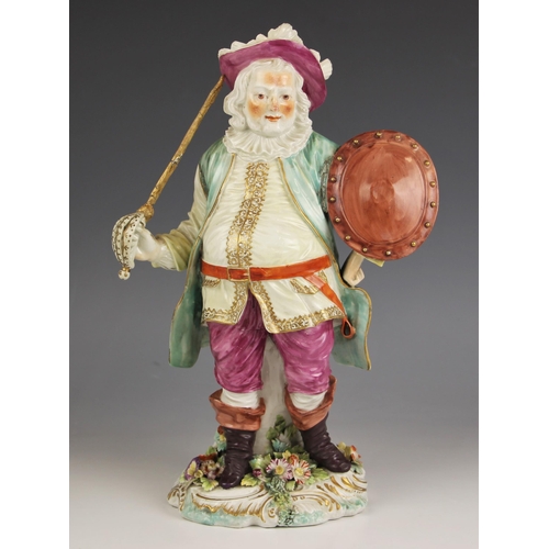 810 - A large Derby porcelain figure, 19th century, modelled as James Quinn as Falstaff, holding a sword a... 