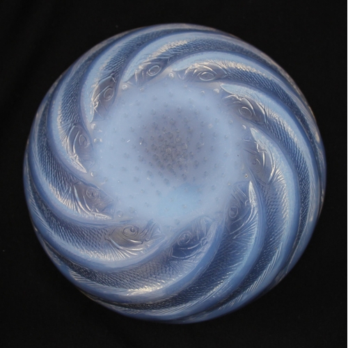 916 - A Lalique 'Poisson' opalescent glass bowl, 20th century, the circular bowl formed of stylised moulde... 