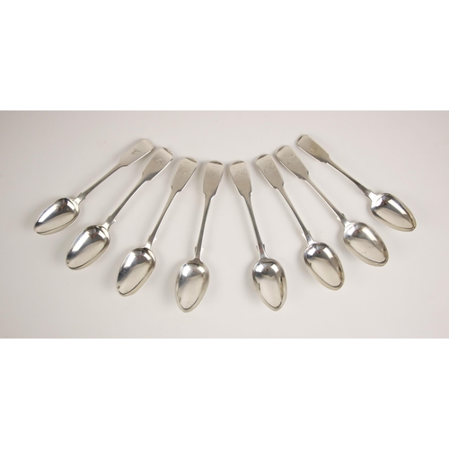 113 - A set of six Victorian silver fiddle pattern teaspoons, Chawner and Co, London 1847, with monogram i... 