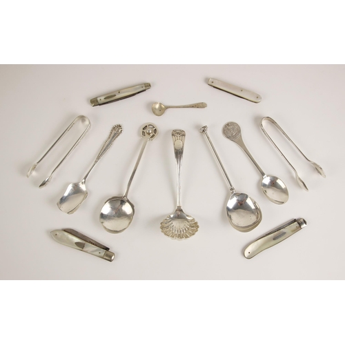 118 - A selection of silver items, including an Edwardian silver sugar sifter, Thomas Bradbury & Sons Ltd,... 