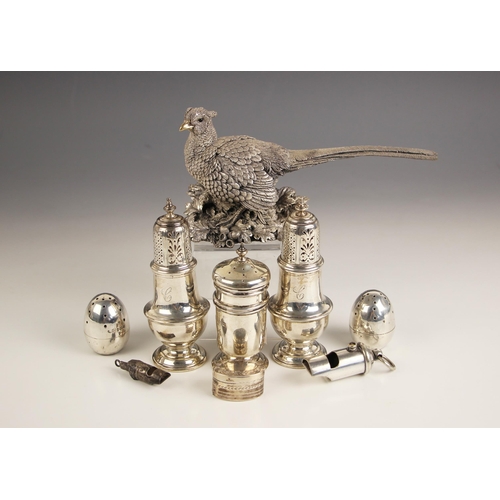 119 - A selection of silver items, including a pair of George V miniature silver sugar casters, C S Harris... 