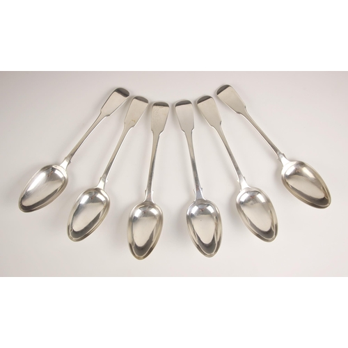 122 - A set of six George III silver fiddle pattern serving spoons, William Eley I and William Fearn, Lond... 