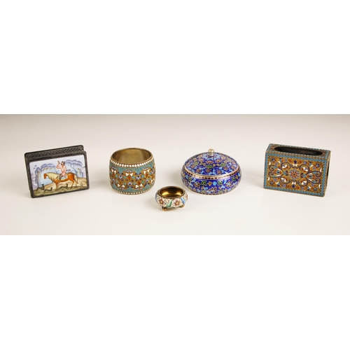 128 - A Russian silver and cloisonne napkin ring, late 19th century, Moscow with 84 standard kokoshnik mar... 