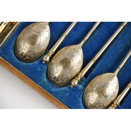 134 - A cased set of six 20th century Russian silver and gilt teaspoons, Moscow, possibly Matrena Andreyev... 