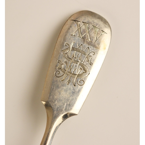 137 - A cased set of 20th century Russian silver teaspoons and dessert spoons, St Petersburg, Vasily Makha... 