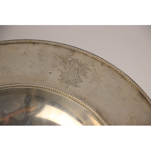 142 - A Russian silver swing handled dish, St Petersburg, makers mark in Cyrillic AL, the beaded rim above... 