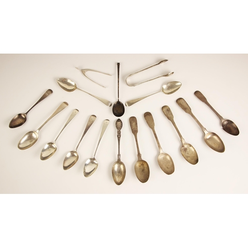 95 - An assorted collection of silver flatware, to include a pair of 'wishbone' sugar nips Birmingham 193... 