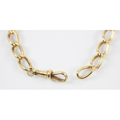 393 - A 20th century yellow metal curb link chain, the elongated curb links each individually stamped '18'... 