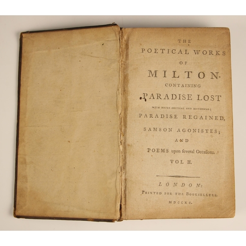 599 - Milton (John), THE POETICAL WORKS OF MILTON CONTAINING PARADISE LOST WITH NOTES CRITICAL AND HISTORI... 