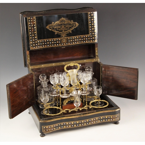 1075 - A French coromandel and brass inlaid liquor box, mid-19th century, in the manner of Alphonse Giroux,... 