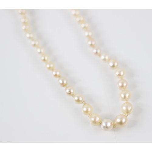 200 - A string of untested pearls, 19th century, the one hundred and eleven graduated pearls of non unifor... 