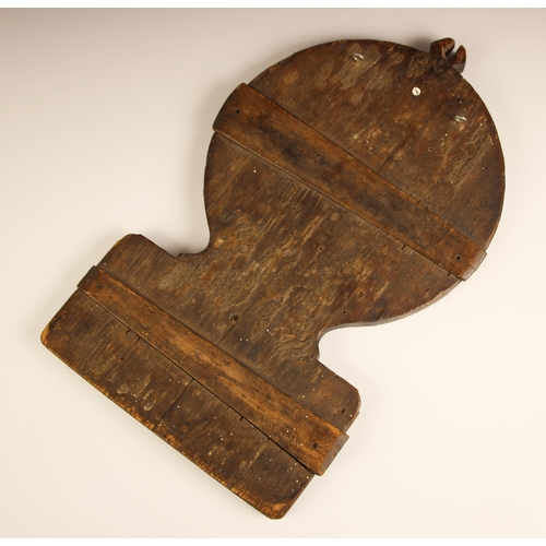 547 - An 18th century provincial carved and painted wooden Traverse Board, the circular upper section with... 