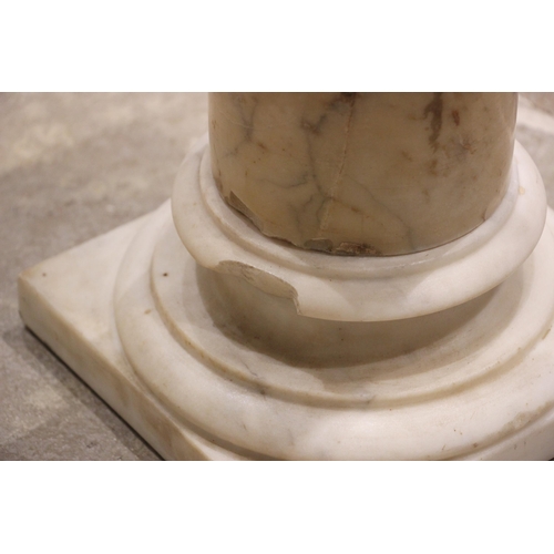 535 - An Italian Arabescato marble pedestal, 19th century, of polished cylindrical form with square plinth... 