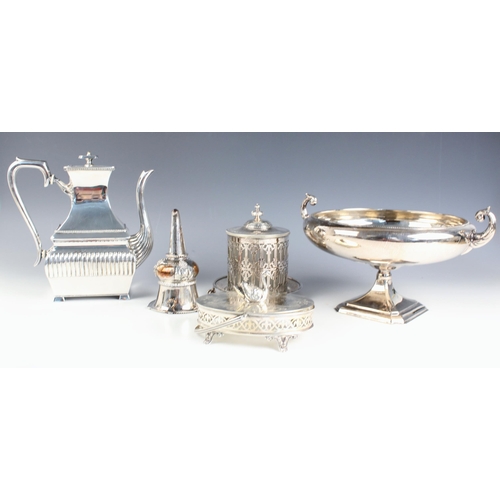 158 - A selection of silver plated wares, to include a WMF two handled oval dish circa 1905, embossed with... 