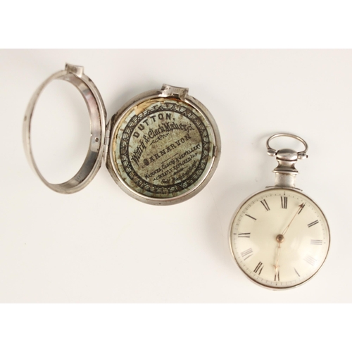 455 - A Victorian silver pair cased pocket watch, the circular white enamel dial with Roman numerals, set ... 