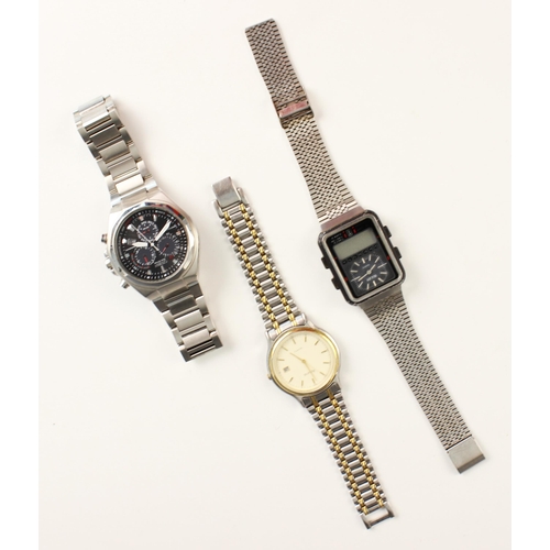 465 - A selection of three gents wristwatches, including a Citizen Eco-Drive stainless steel watch, the bl... 