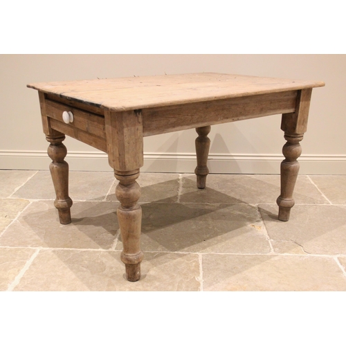 1188 - A Victorian pine kitchen/work table, the rectangular top with rounded corners over a single frieze d... 