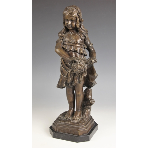 564 - After Lorenzo Bozzi (Italian, b.1864), a patinated bronze figure modelled as a young girl standing w... 