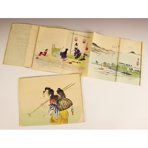 748 - Two Japanese Woodblock Orihon folios, Meiji Period (1868-1912), each of concertina form and opening ... 