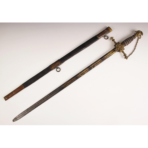 958 - A British William IV presentation sword, 1837, the wire bound shagreen hilt with cast gilt-brass Kni... 