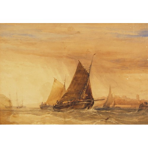 654 - Circle George William Crawford Chambers (British, 1829-1878),  
Fishing boats and other vessels in a... 