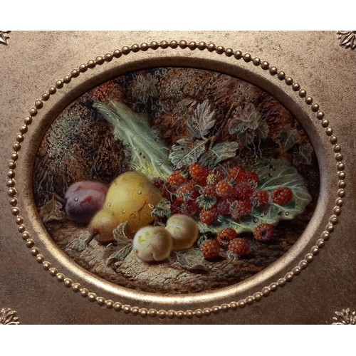 679 - Oliver Clare (British, 1853-1927),  
Two oval still lives depicting fallen fruit,  
Oil on board,  
... 