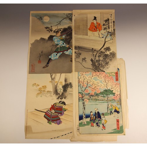 732 - A collection of Japanese woodblock prints (Ukiyo-e School), Meiji period (1868-1912) and later, depi... 