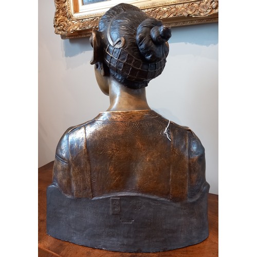 529 - A French bronze patinated plaster bust, 20th century, representing ‘Pax’, The Roman Goddess of Peace... 