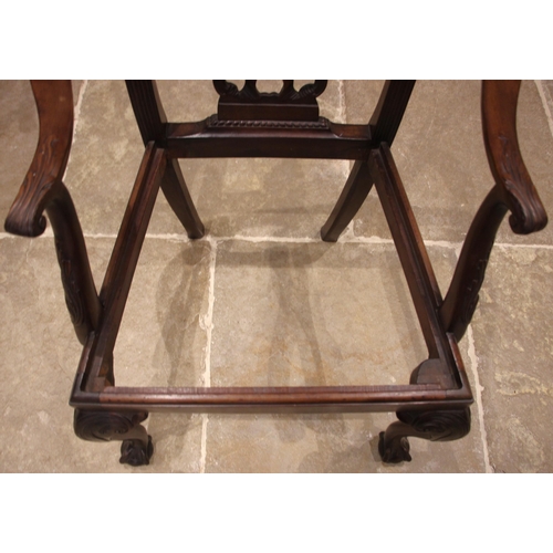 1012 - A set of eight mahogany Chippendale style dining chairs, early 20th century, each with a ribbon tied... 