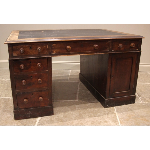 1071 - A Victorian mahogany twin pedestal partners' desk, the rectangular moulded top with inset skiver, ov... 