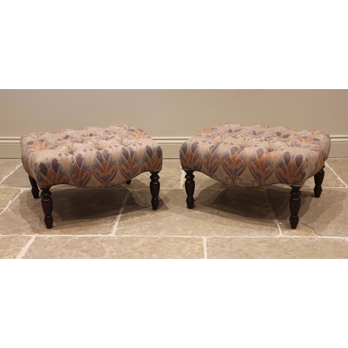 1086 - A pair of 19th century style footstools, late 20th century, upholstered in Liberty Ianthe Tana Lawn ... 